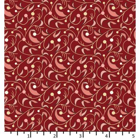 Tessuto Rosso Borgogna con foglie e rami - EQP Forever, Riverside Burgundy Ellie's Quiltplace Textiles - 1