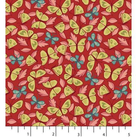 Tessuto Rosso Cinorrodo con Fiori e Farfalle - EQP Back & Forth, Butterflies Rosehip Ellie's Quiltplace Textiles - 1