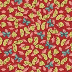 Tessuto Rosso Cinorrodo con Fiori e Farfalle - EQP Back & Forth, Butterflies Rosehip Ellie's Quiltplace Textiles - 2
