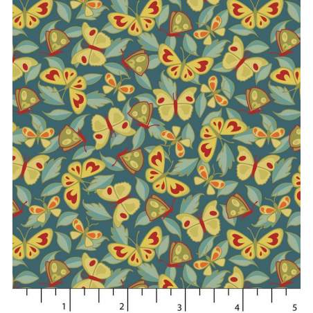 Tessuto Azzurro Cupo con Fiori e Farfalle - EQP Back & Forth, Butterflies Deep Blue Ellie's Quiltplace Textiles - 1