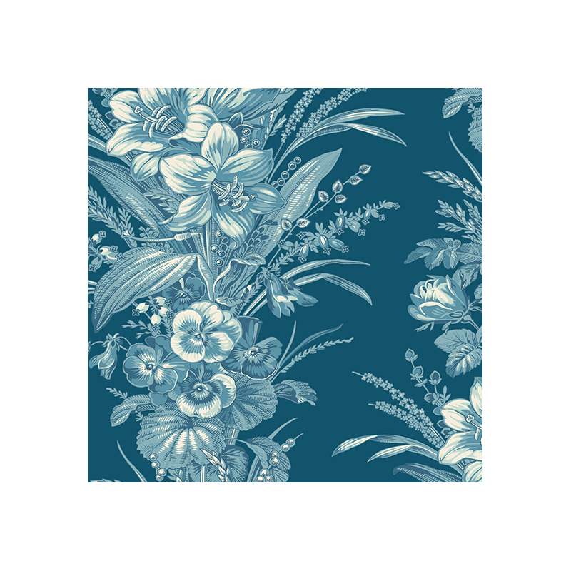 Cocoa Blue Amaryllis Liberty, tessuto blu con grandi fiori azzurri - Edyta Sitar Andover - 1