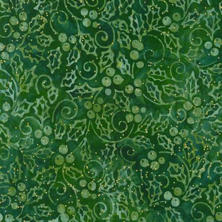 Artisan Batiks: Christmastime Evergreen, Tessuto Verde Natale con Agrifoglio - Robert Kaufman Robert Kaufman - 1