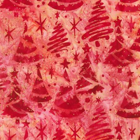 Artisan Batiks: Christmastime Strawberry, Tessuto Rosso Fragola con Alberi di Natale - Robert Kaufman Robert Kaufman - 1