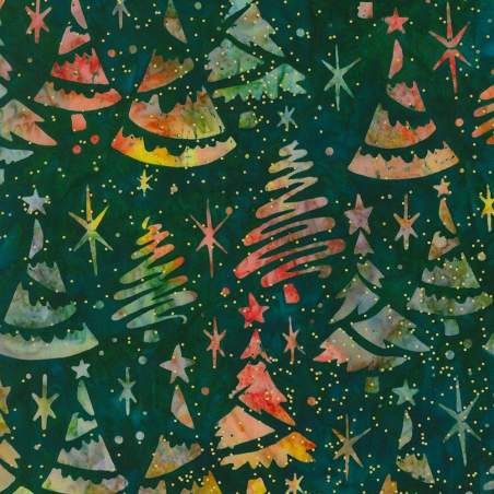 Artisan Batiks: Christmastime Forest, Tessuto Verde Foresta con Alberi di Natale - Robert Kaufman Robert Kaufman - 1