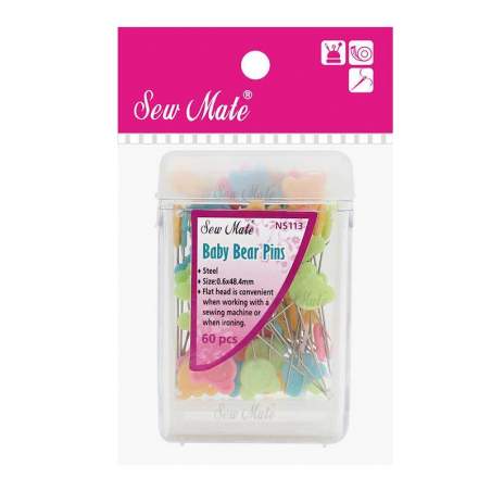 60 Spilli con Testa Piatta a Orsetto da 0,6 x 48 mm con Cassettino - Baby Bear Pins Sew Mate - 1