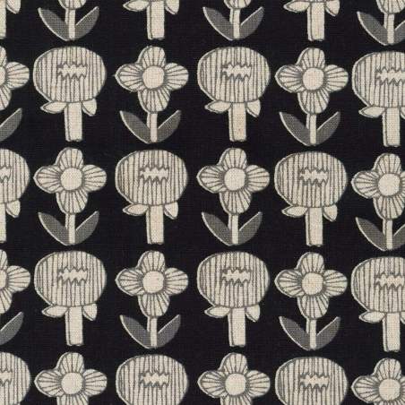 Sevenberry: Cotton Flax Prints Collection, Tessuto Black, misto cotone e lino - Robert Kaufman