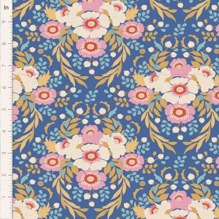 Tilda Jubilee Anemone Blue, tessuto blu con fiori anemoni Tilda Fabrics - 1