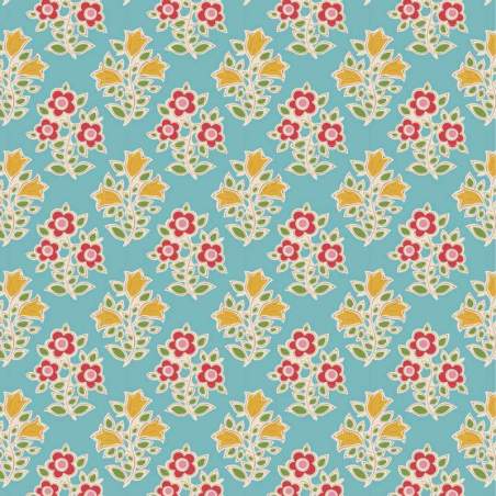 Tilda Jubilee Farm Flowers Teal, Tessuto turchese con fiori della fattoria Tilda Fabrics - 1