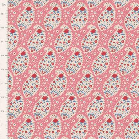 Tilda Jubilee Teardrop Pink, tessuto rosa con fiori cachemire Tilda Fabrics - 1