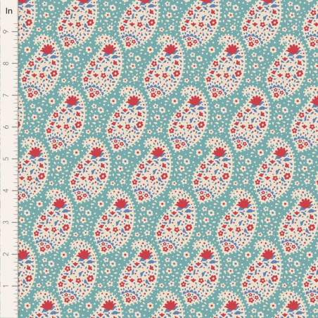 Tilda Jubilee Teardrop Teal, tessuto turchese con fiori cachemire Tilda Fabrics - 1