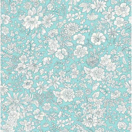 Emily Belle Brights, Mermaid, tessuto Verde Acqua brillante con piccoli fiori bianchi - Liberty Quilting Liberty Fabrics - 1