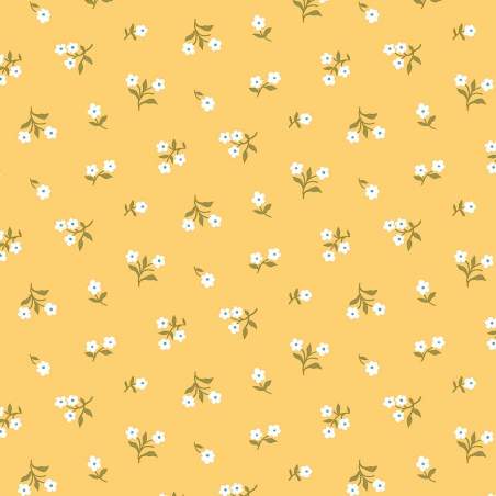 London Parks Promise Hill, Tessuto arancione con piccoli fiori bianchi - Liberty Fabrics