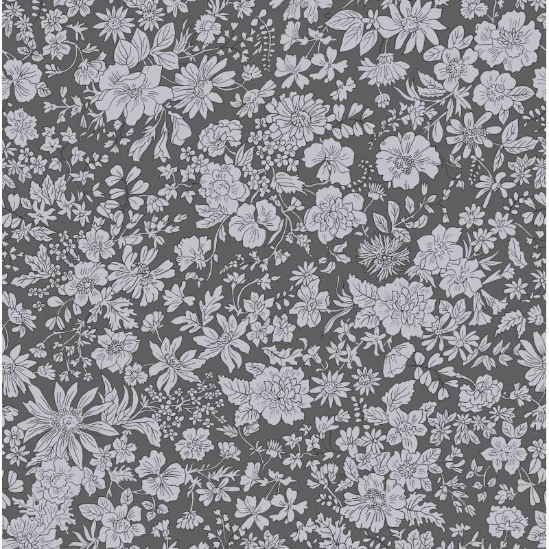 Emily Belle Neutrals Charcoal, tessuto Grigio Carbone con piccoli fiori bianchi - Liberty Quilting Liberty Fabrics - 1