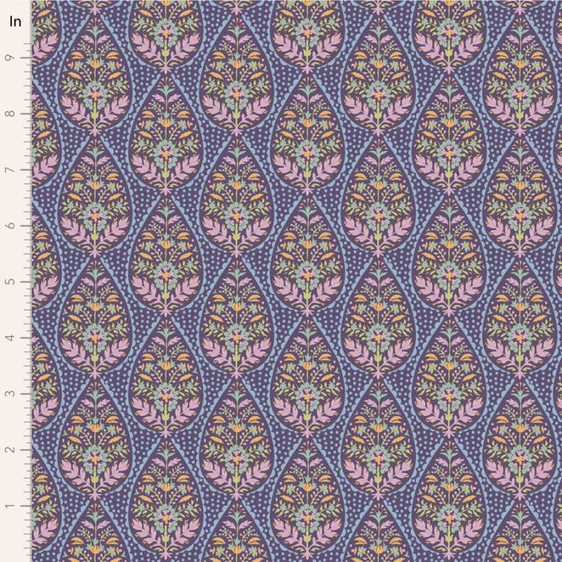 Tilda Sanctuary Adina Eggplant, Tessuto Blu Melanzana con pois e fiori Tilda Fabrics - 1