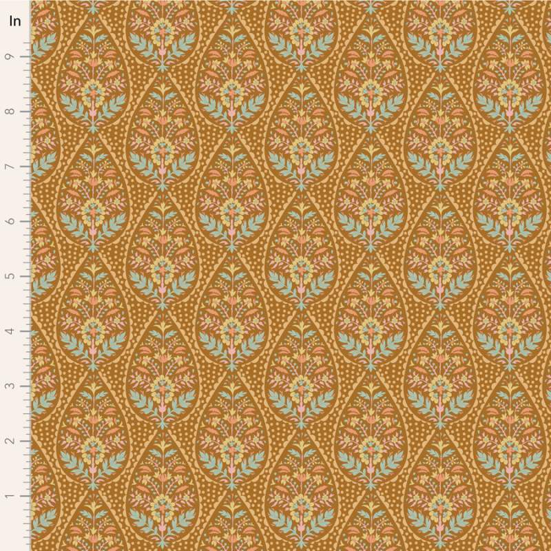 Tilda Sanctuary Adina Ochre, Tessuto Ocra con pois e fiori Tilda Fabrics - 1