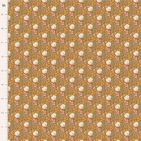 Tilda Sanctuary Cottonfield Ochre, Tessuto Ocra con fiori di cotone Tilda Fabrics - 1