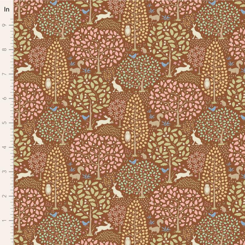 Tilda Sanctuary Sanctuary Caramel, Tessuto Marrone Caramello con animali nella foresta Tilda Fabrics - 1