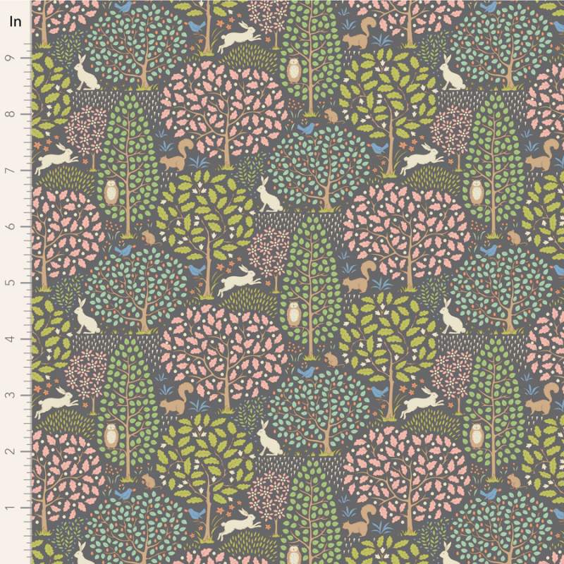 Tilda Sanctuary Sanctuary Greygreen, Tessuto Verde su Grigio con animali nella foresta Tilda Fabrics - 1