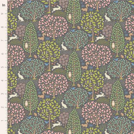 Tilda Sanctuary Sanctuary Greygreen, Tessuto Verde su Grigio con animali nella foresta Tilda Fabrics - 1