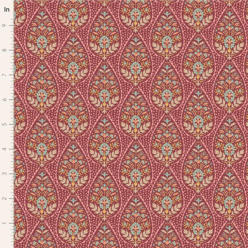 Tilda Sanctuary Adina Maroon, Tessuto Rosso Bordeaux con pois e fiori Tilda Fabrics - 1