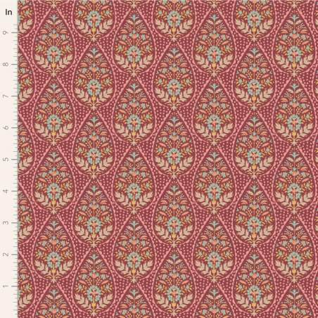 Tilda Sanctuary Adina Maroon, Tessuto Rosso Bordeaux con pois e fiori Tilda Fabrics - 1