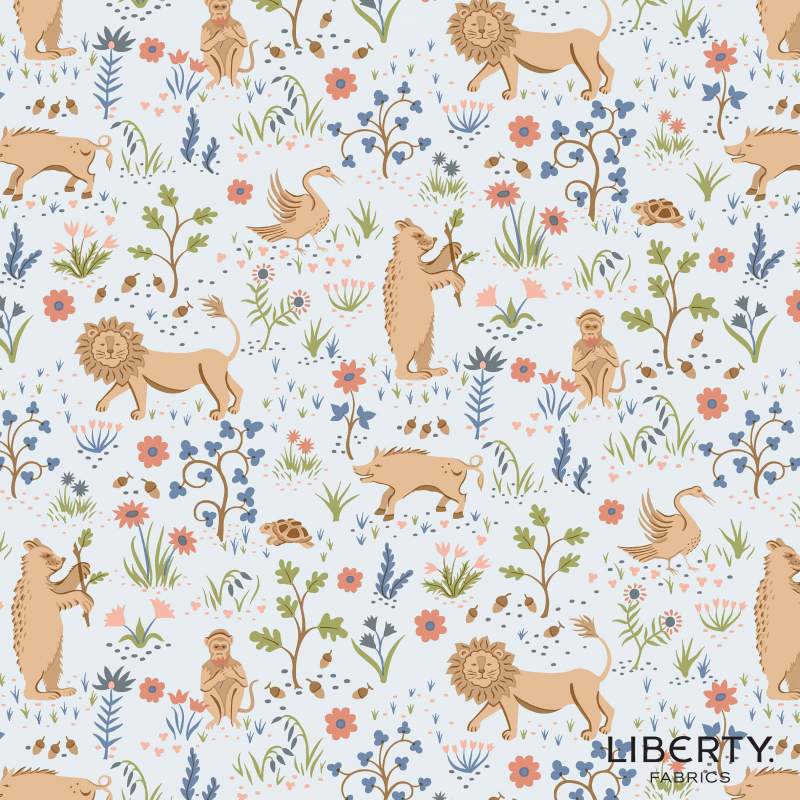 Tree of Life Tudor Fauna Woodland Pastels, Tessuto Azzurro con Animaletti del Bosco - Lyberty Fabrics Liberty Fabrics - 1