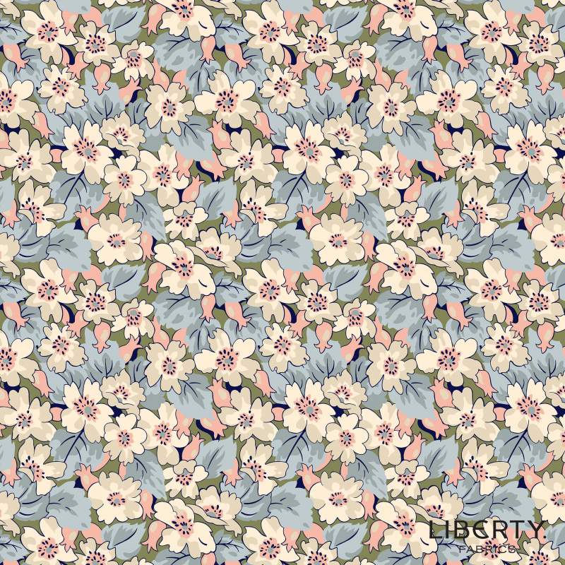 Tree of Life Somerset Hedgerow Woodland Pastels, Tessuto Azzurro con Siepi Fiorite - Lyberty Fabrics Liberty Fabrics - 1