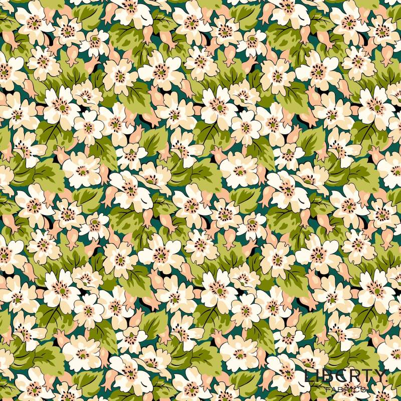 Tree of Life Somerset Hedgerow Canopy Greens, Tessuto Verde con Siepi Fiorite - Lyberty Fabrics Liberty Fabrics - 1