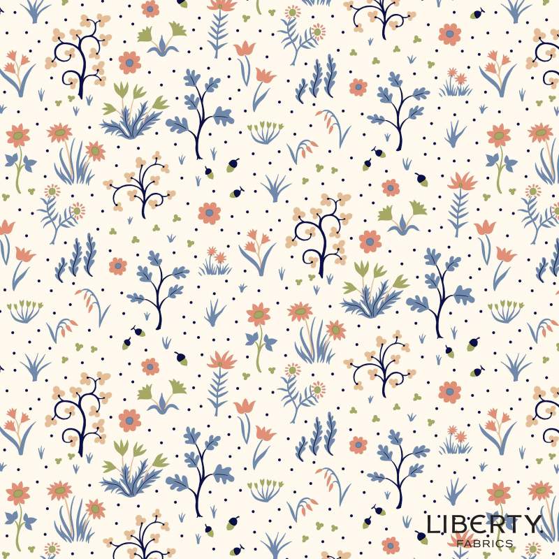 Tree of Life Sapling Wood  Woodland Pastels, Tessuto Azzurro con Boschetto con Alberelli - Lyberty Fabrics Liberty Fabrics - 1