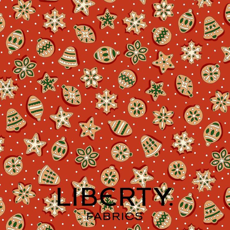 Festive Fair Gingerbread Delight, Tessuto Rosso con Biscotti Speziati - Liberty Fabrics Liberty Fabrics - 1