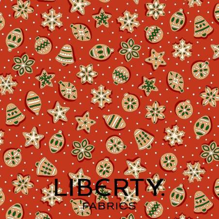 Festive Fair Gingerbread Delight, Tessuto Rosso con Biscotti Speziati - Liberty Fabrics Liberty Fabrics - 1