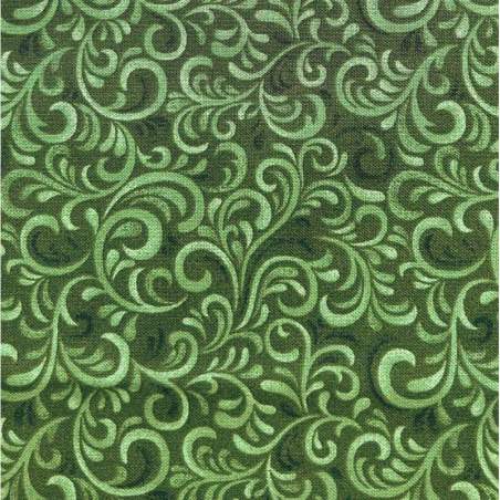 Tessuto natalizio verde con swirl stile liberty tono su tono