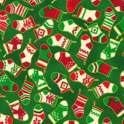 Holiday Charms Evergreen, Tessuto Verde con calze w/metallic - Robert Kaufman