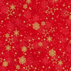 Traditional Trimmings Crimson Stars and Snowflakes w/Metallic - Robert Kaufman