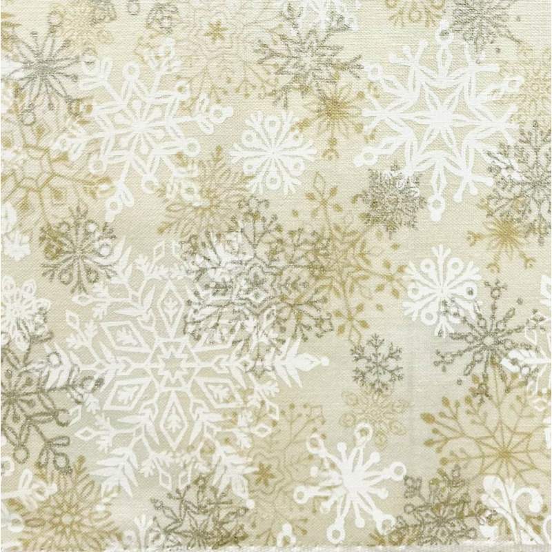 Tessuto crema con fiocchi di neve bianchi beige e argento Roberta De Marchi - 1