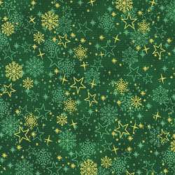 Traditional Trimmings Evergreen Stars and Snowflakes w/Metallic - Robert Kaufman