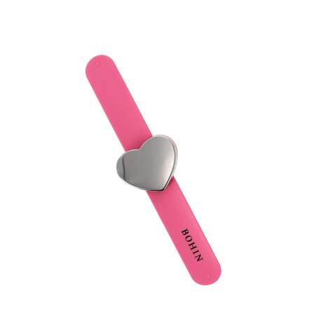 Bohin, Puntaspilli magnetico da polso a forma di cuore con bracciale in silicone - Rosa Bohin - 1