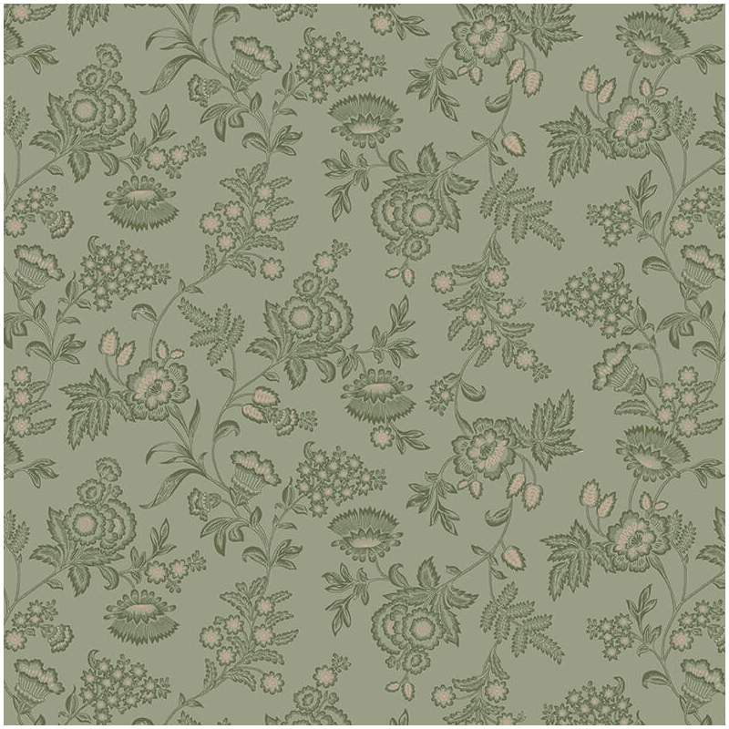 Cottage Linen 108 Vintage Floral, Tessuto Verde Salvia con disegni floreali stile vintage Henry Glass - 1