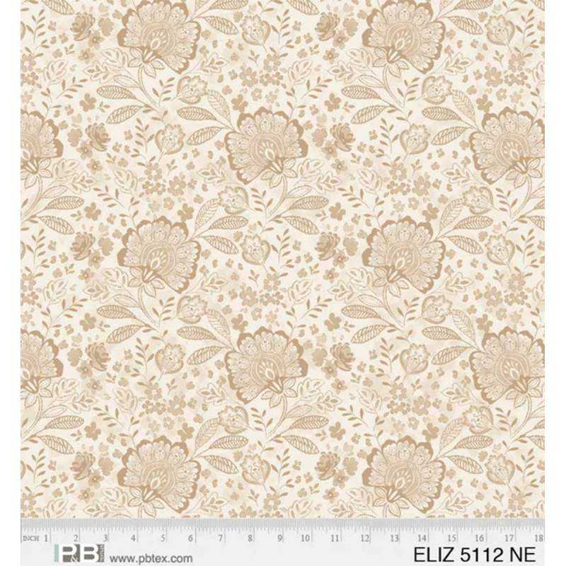 Elizabeth Wide Backing Cream, Tessuto per Retro Quilt Color Crema Floreale Tono su Tono P&B Textiles - 1