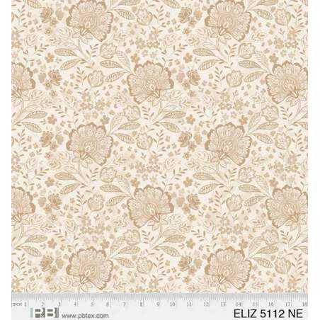 Elizabeth Wide Backing Cream, Tessuto per Retro Quilt Color Crema Floreale Tono su Tono