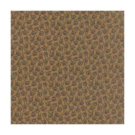 Moda Fabrics, Old Cambridge Pike - Tessuto Beige Dorato con foglie verde scuro