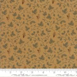 Moda Fabrics, Gratitude Parchment- Tessuto Fondo Giallo Bruciato con rametti di foglie verde salvia continui e rametti foglie Mo