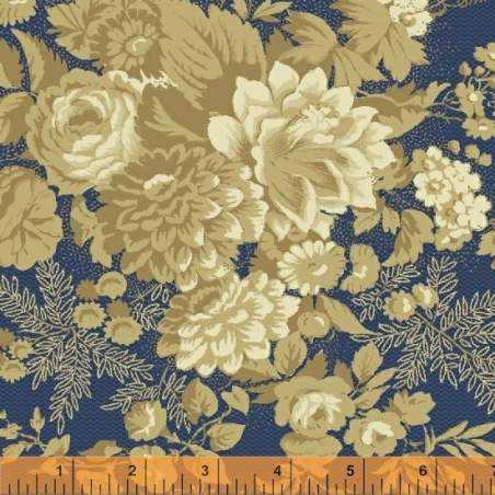 Windham Fabrics, Richmond- Tessuto Fondo Blu e grandi mazzi di fiori Beige e crema Windham Fabrics - 1