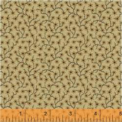 Windham Fabrics, Kindred Spirits - Tessuto Fondo Giallo Paglierino con piccoli fiorellini beige e gambi stellati marrone scuro W