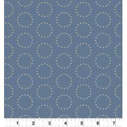 Andover Fabrics, Reveille di Kathy Hall - Tessuto Azzurro con cerchi di piccole stelle dorate Andover Fabrics - 1