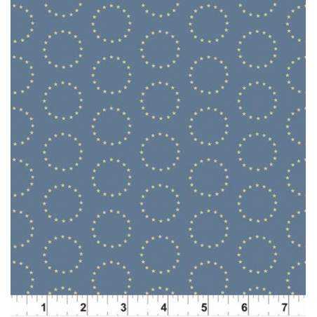 Andover Fabrics, Reveille di Kathy Hall - Tessuto Azzurro con cerchi di piccole stelle dorate Andover Fabrics - 1