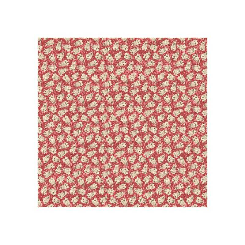 Giggleswick Mill, Tessuto rosso con pois e boccioli - Di Ford Hall Andover Fabrics - 1