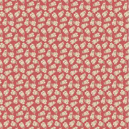 Giggleswick Mill, Tessuto rosso con pois e boccioli - Di Ford Hall Andover Fabrics - 1