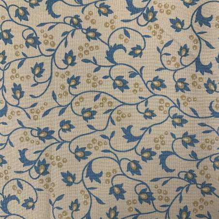 Moda Fabrics Sticks and Stones, Tessuto Giallo Senape con delicati arabesci Azzurro Polvere e palline gialle tono su tono