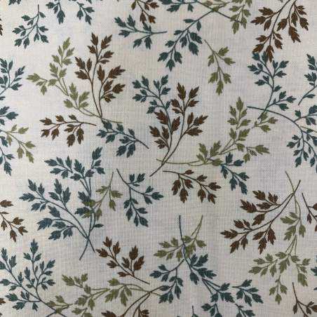 Moda Fabrics, Southern Exposure Prints -Tessuto Fondo Crema con rametti di foglie medie